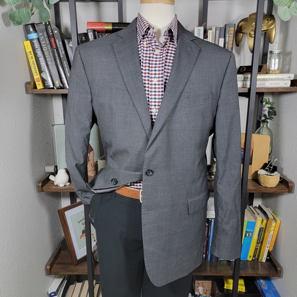 Stafford Men's Sport Coat Blazer Two Button Gray Plaid Wool Classic Fit Size 46L